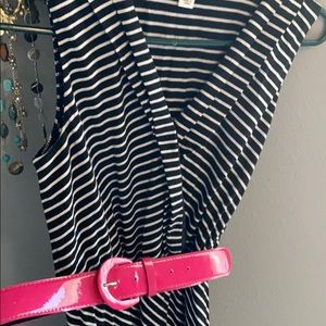 Black Striped Dress with Pink belt
